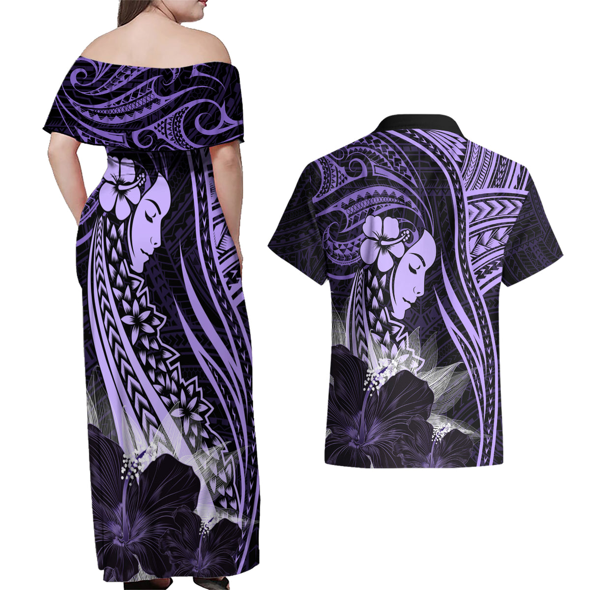 Polynesian Women Day 2024 Couples Matching Off Shoulder Maxi Dress and Hawaiian Shirt Hibiscus Girl Tribal LT01 - Polynesian Pride