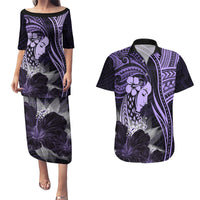 Polynesian Women Day 2024 Couples Matching Puletasi and Hawaiian Shirt Hibiscus Girl Tribal LT01 Purple - Polynesian Pride
