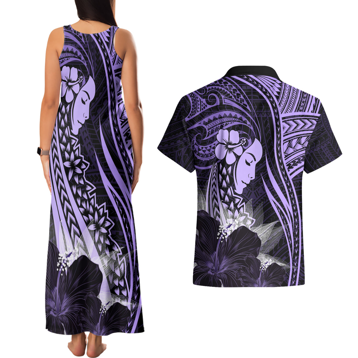 Polynesian Women Day 2024 Couples Matching Tank Maxi Dress and Hawaiian Shirt Hibiscus Girl Tribal LT01 - Polynesian Pride