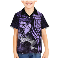 Polynesian Women Day 2024 Family Matching Mermaid Dress and Hawaiian Shirt Hibiscus Girl Tribal LT01 Son's Shirt Purple - Polynesian Pride