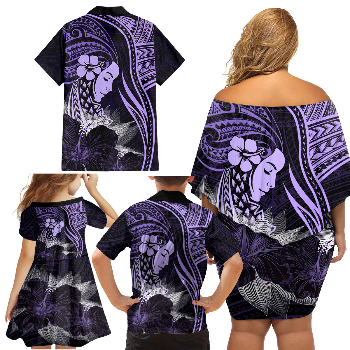 Polynesian Women Day 2024 Family Matching Off Shoulder Short Dress and Hawaiian Shirt Hibiscus Girl Tribal LT01 - Polynesian Pride