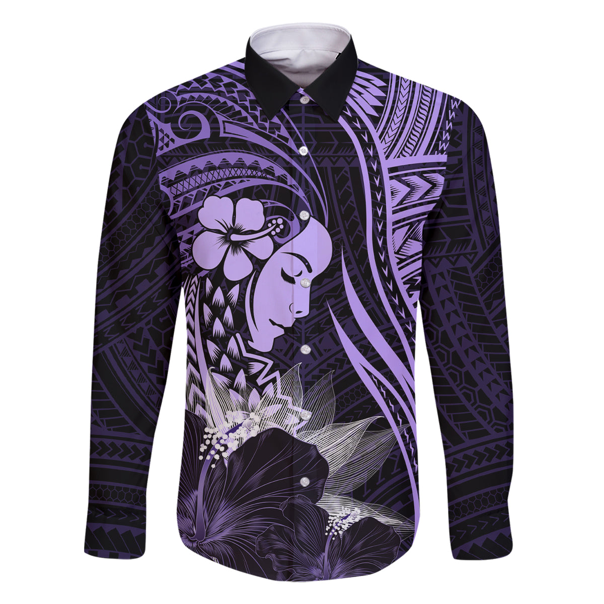 Polynesian Women Day 2024 Family Matching Off Shoulder Short Dress and Hawaiian Shirt Hibiscus Girl Tribal LT01 Dad's Shirt - Long Sleeve Purple - Polynesian Pride