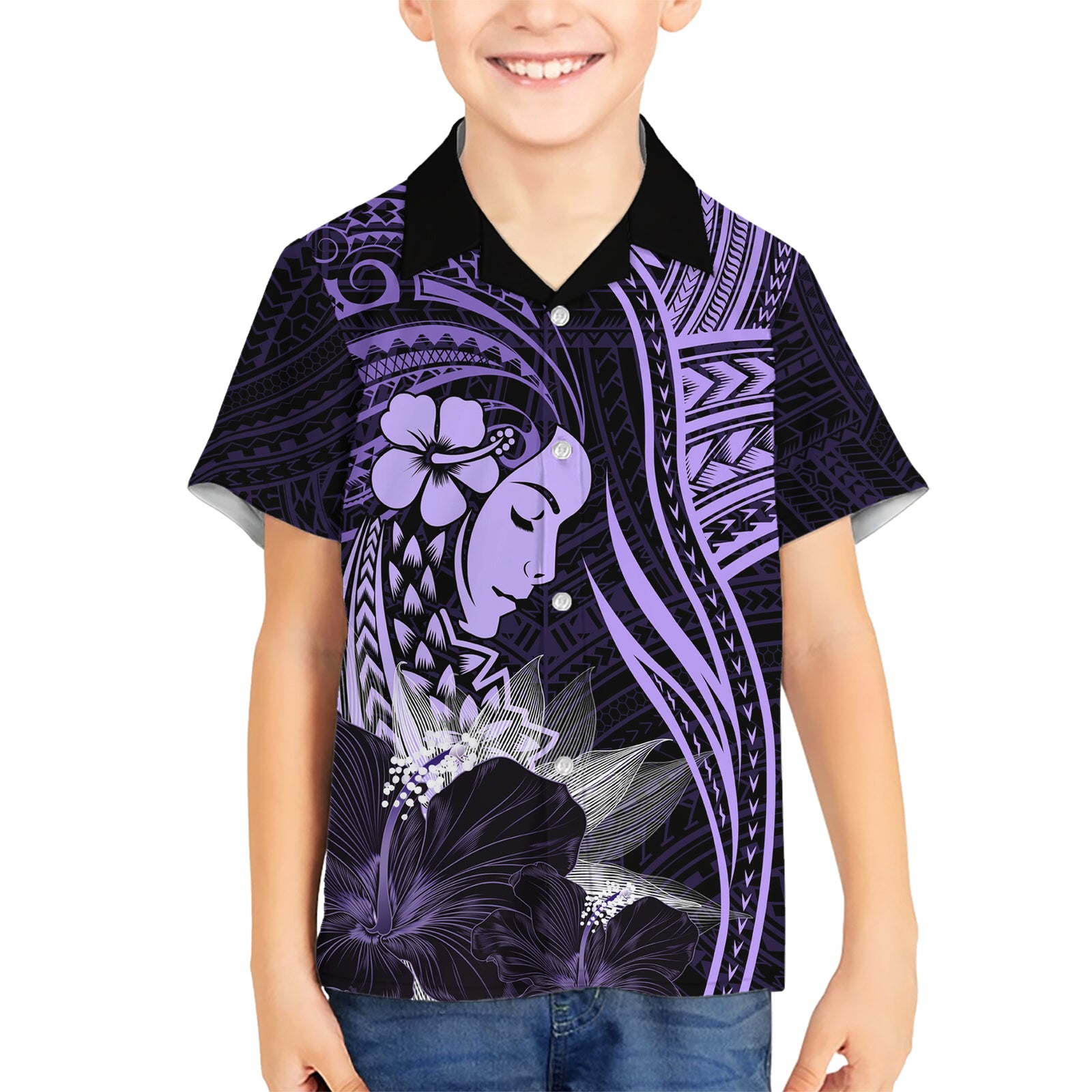Polynesian Women Day 2024 Kid Hawaiian Shirt Hibiscus Girl Tribal LT01 Kid Purple - Polynesian Pride