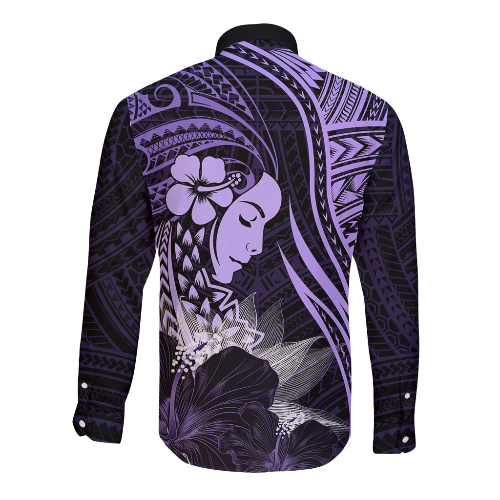 Polynesian Women Day 2024 Long Sleeve Button Shirt Hibiscus Girl Tribal LT01 - Polynesian Pride