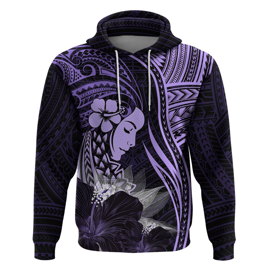 Polynesian Women Day 2024 Zip Hoodie Hibiscus Girl Tribal LT01 Pullover Hoodie Purple - Polynesian Pride