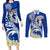 Northern Mariana Islands Commonwealth Day 2024 Couples Matching Long Sleeve Bodycon Dress and Long Sleeve Button Shirt Dolphin With Plumeria Flower LT01 Blue - Polynesian Pride