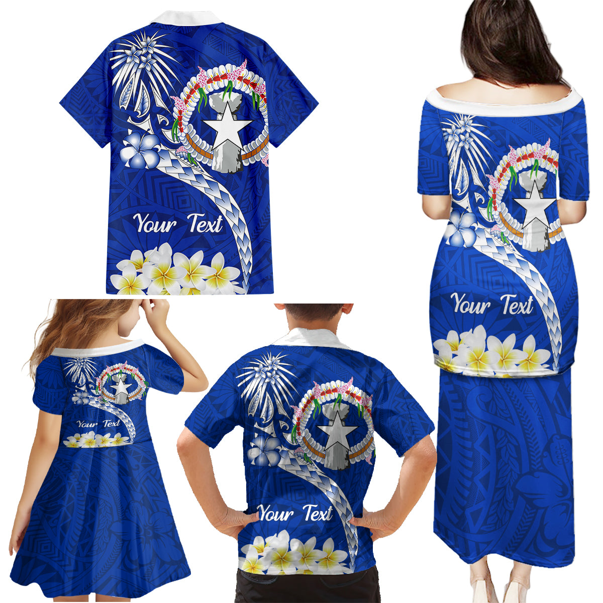Northern Mariana Islands Commonwealth Day 2024 Family Matching Puletasi and Hawaiian Shirt Dolphin With Plumeria Flower LT01 - Polynesian Pride