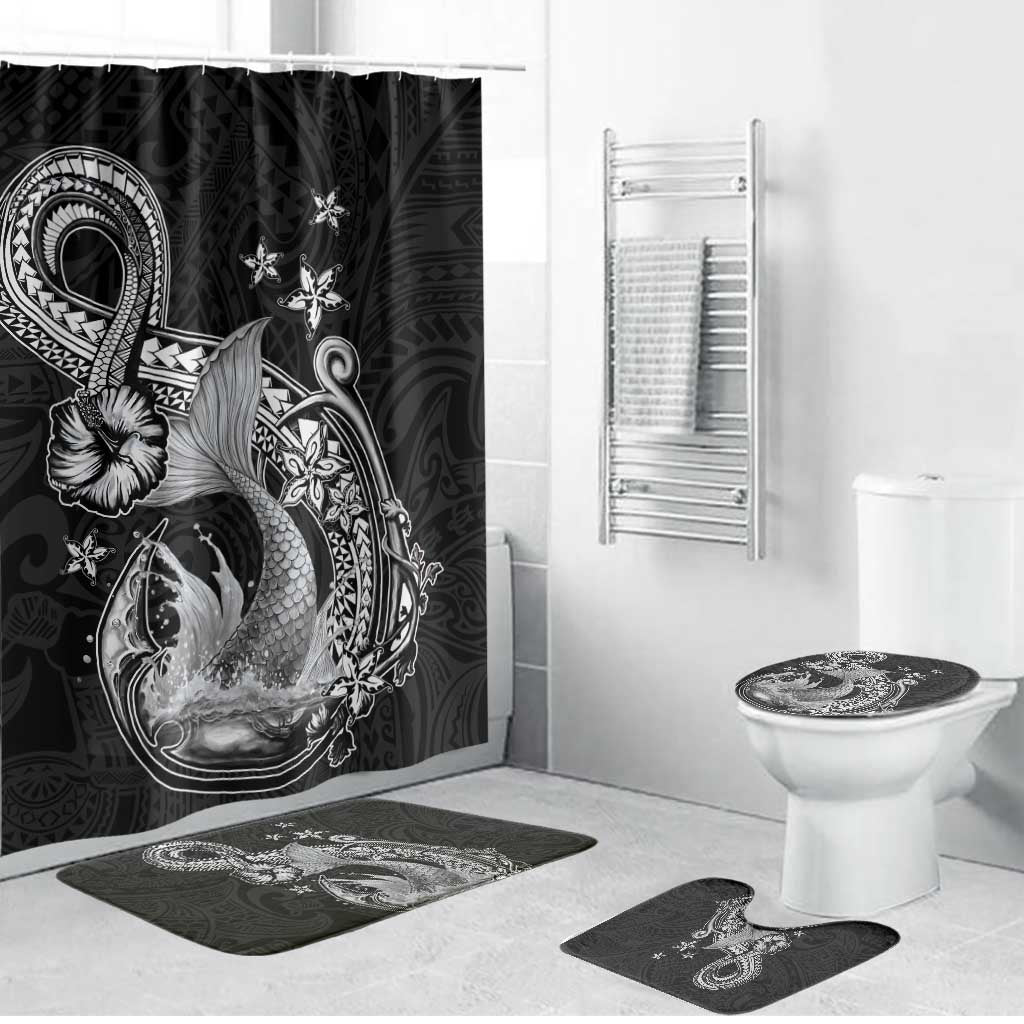 Hawaii Mermaid Monotone Bathroom Set Polynesian Pattern Fish Hook