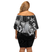 Hawaii Mermaid Monotone Family Matching Off Shoulder Short Dress and Hawaiian Shirt Polynesian Pattern Fish Hook LT01 - Polynesian Pride
