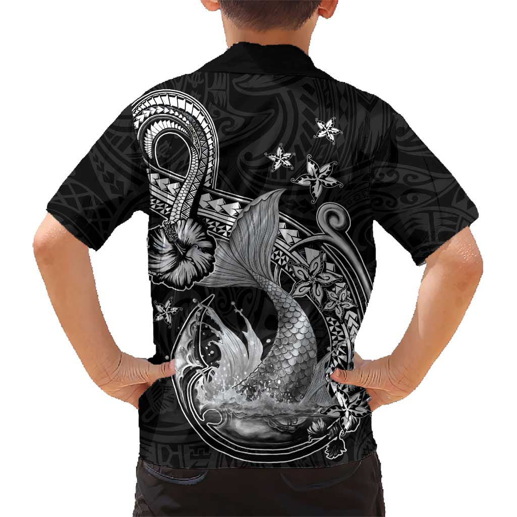 Hawaii Mermaid Monotone Family Matching Puletasi and Hawaiian Shirt Polynesian Pattern Fish Hook