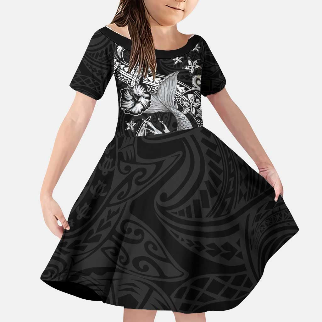 Hawaii Mermaid Monotone Family Matching Puletasi and Hawaiian Shirt Polynesian Pattern Fish Hook