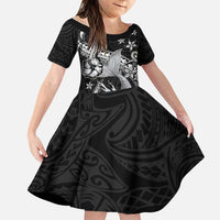 Hawaii Mermaid Monotone Family Matching Puletasi and Hawaiian Shirt Polynesian Pattern Fish Hook