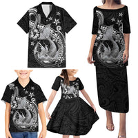Hawaii Mermaid Monotone Family Matching Puletasi and Hawaiian Shirt Polynesian Pattern Fish Hook