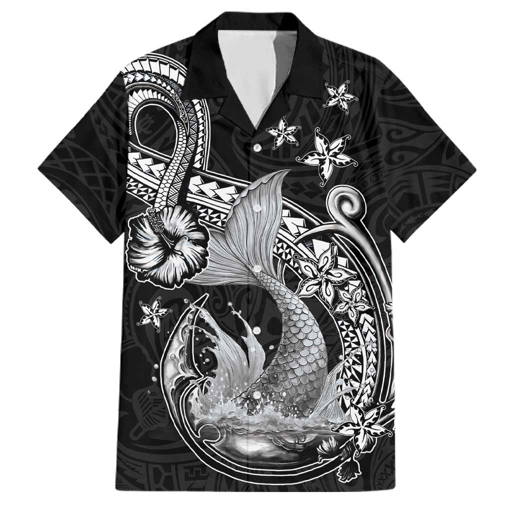 Hawaii Mermaid Monotone Family Matching Puletasi and Hawaiian Shirt Polynesian Pattern Fish Hook