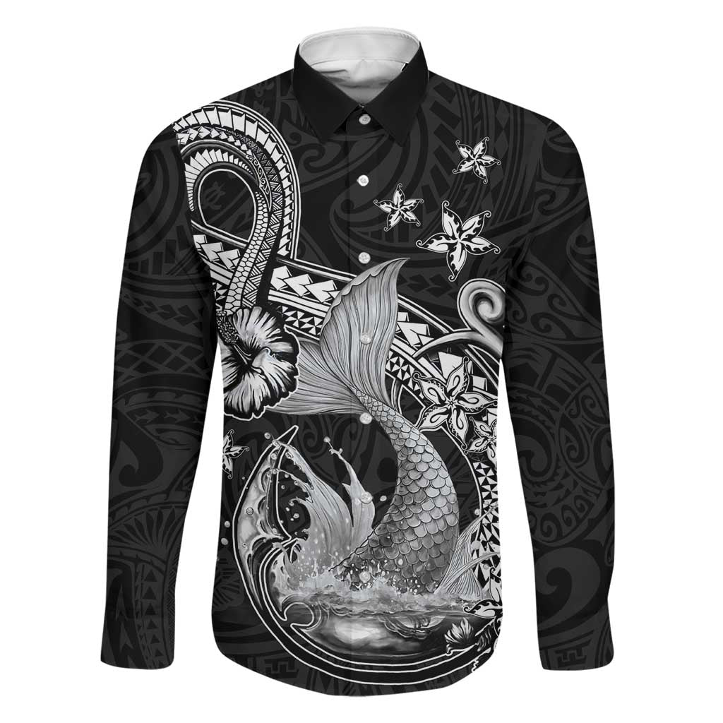 Hawaii Mermaid Monotone Family Matching Puletasi and Hawaiian Shirt Polynesian Pattern Fish Hook