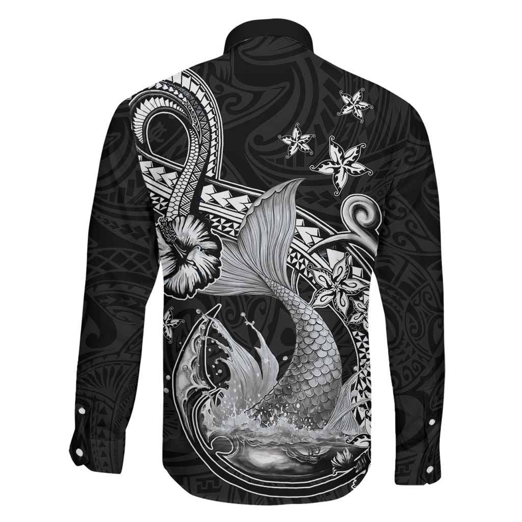 Hawaii Mermaid Monotone Family Matching Puletasi and Hawaiian Shirt Polynesian Pattern Fish Hook