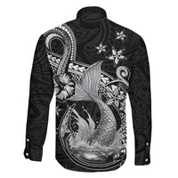 Hawaii Mermaid Monotone Family Matching Puletasi and Hawaiian Shirt Polynesian Pattern Fish Hook