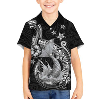 Hawaii Mermaid Monotone Family Matching Puletasi and Hawaiian Shirt Polynesian Pattern Fish Hook