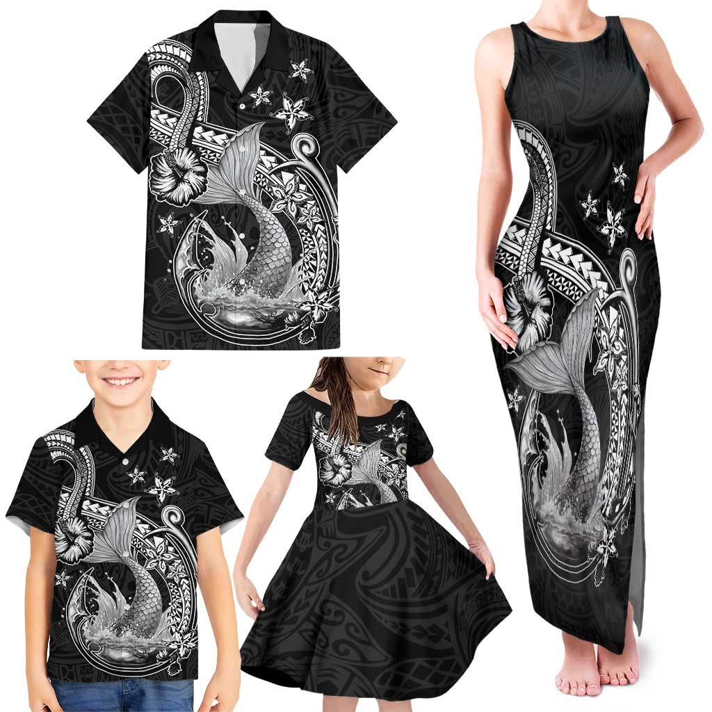 Hawaii Mermaid Monotone Family Matching Tank Maxi Dress and Hawaiian Shirt Polynesian Pattern Fish Hook LT01 - Polynesian Pride
