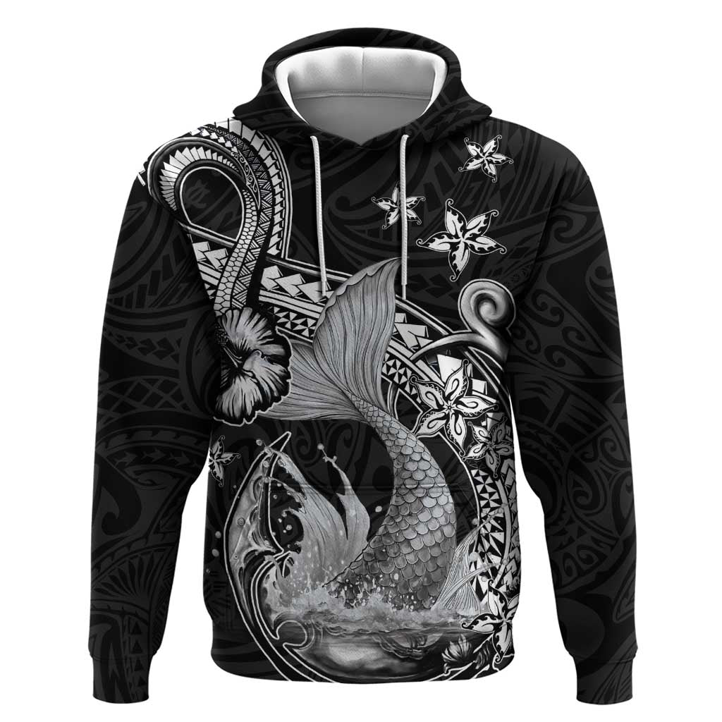 Hawaii Mermaid Monotone Hoodie Polynesian Pattern Fish Hook LT01 Pullover Hoodie Black - Polynesian Pride