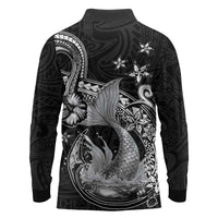 Hawaii Mermaid Monotone Long Sleeve Polo Shirt Polynesian Pattern Fish Hook