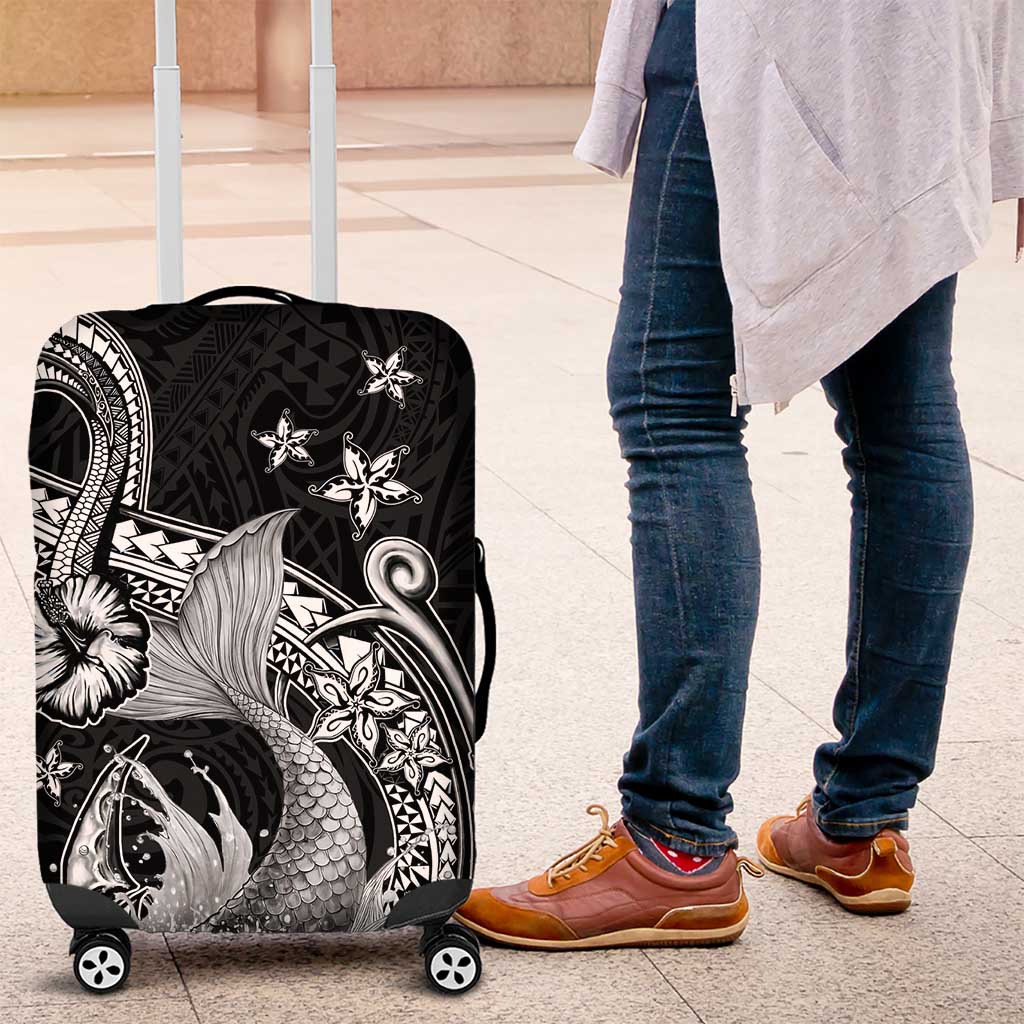 Hawaii Mermaid Monotone Luggage Cover Polynesian Pattern Fish Hook