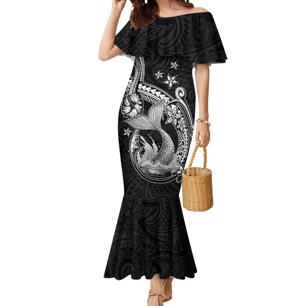 Hawaii Mermaid Monotone Mermaid Dress Polynesian Pattern Fish Hook LT01 Women Black - Polynesian Pride