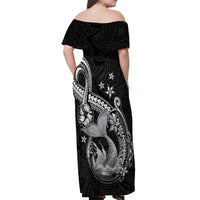 Hawaii Mermaid Monotone Off Shoulder Maxi Dress Polynesian Pattern Fish Hook