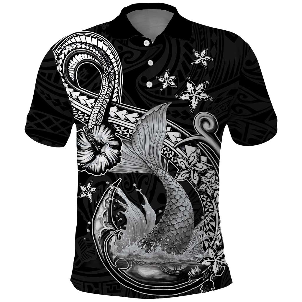 Hawaii Mermaid Monotone Polo Shirt Polynesian Pattern Fish Hook