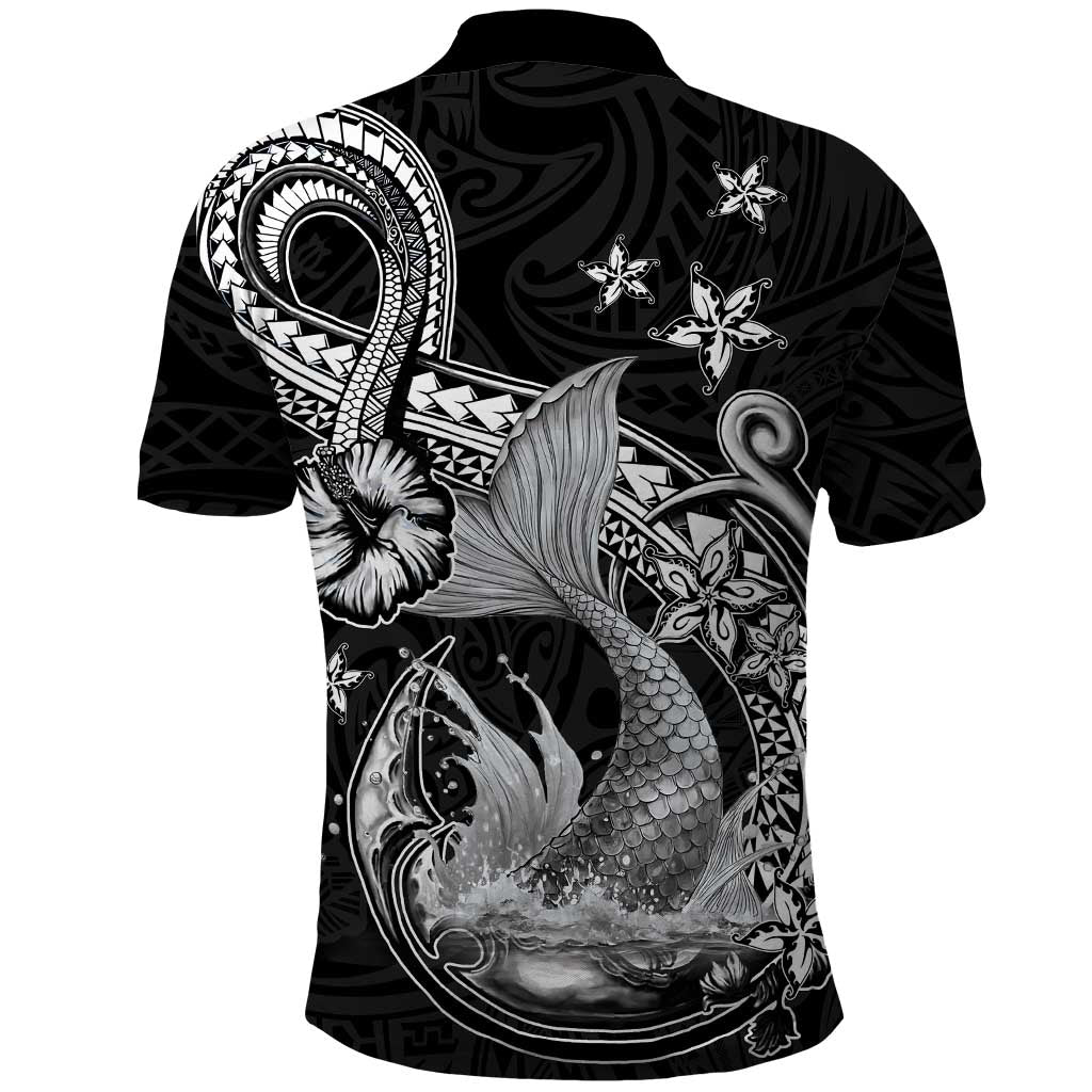 Hawaii Mermaid Monotone Polo Shirt Polynesian Pattern Fish Hook