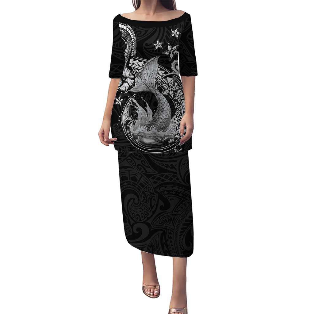 Hawaii Mermaid Monotone Puletasi Polynesian Pattern Fish Hook