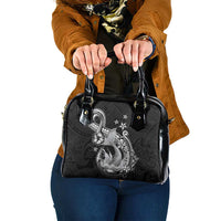 Hawaii Mermaid Monotone Shoulder Handbag Polynesian Pattern Fish Hook LT01 One Size Black - Polynesian Pride