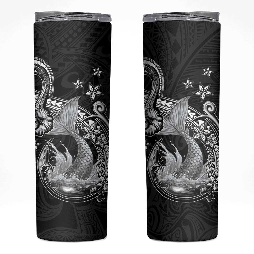 Hawaii Mermaid Monotone Skinny Tumbler Polynesian Pattern Fish Hook