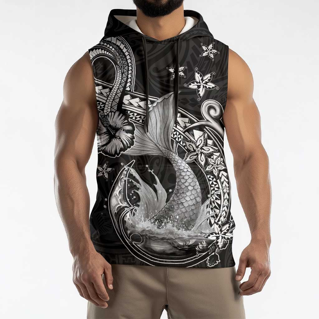 Hawaii Mermaid Monotone Sleeveless Hoodie Polynesian Pattern Fish Hook LT01 - Polynesian Pride