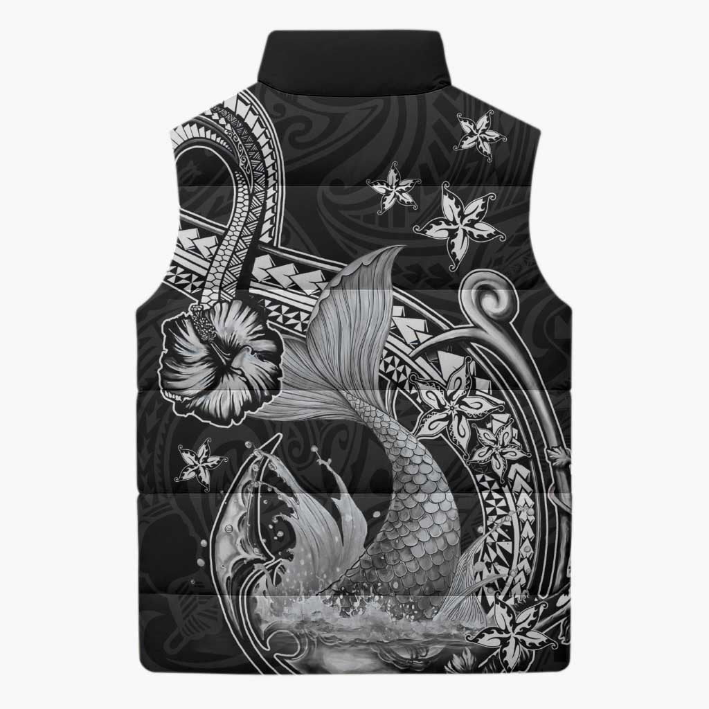 Hawaii Mermaid Monotone Sleeveless Puffer Jacket Polynesian Pattern Fish Hook LT01 - Polynesian Pride