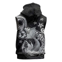 Hawaii Mermaid Monotone Sleeveless Zip Hoodie Polynesian Pattern Fish Hook