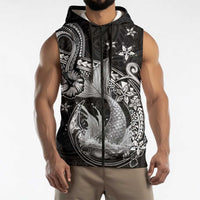 Hawaii Mermaid Monotone Sleeveless Zip Hoodie Polynesian Pattern Fish Hook
