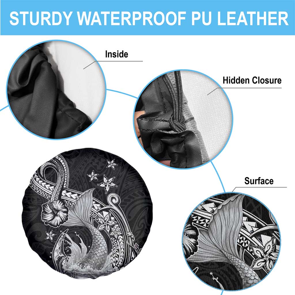 Hawaii Mermaid Monotone Spare Tire Cover Polynesian Pattern Fish Hook