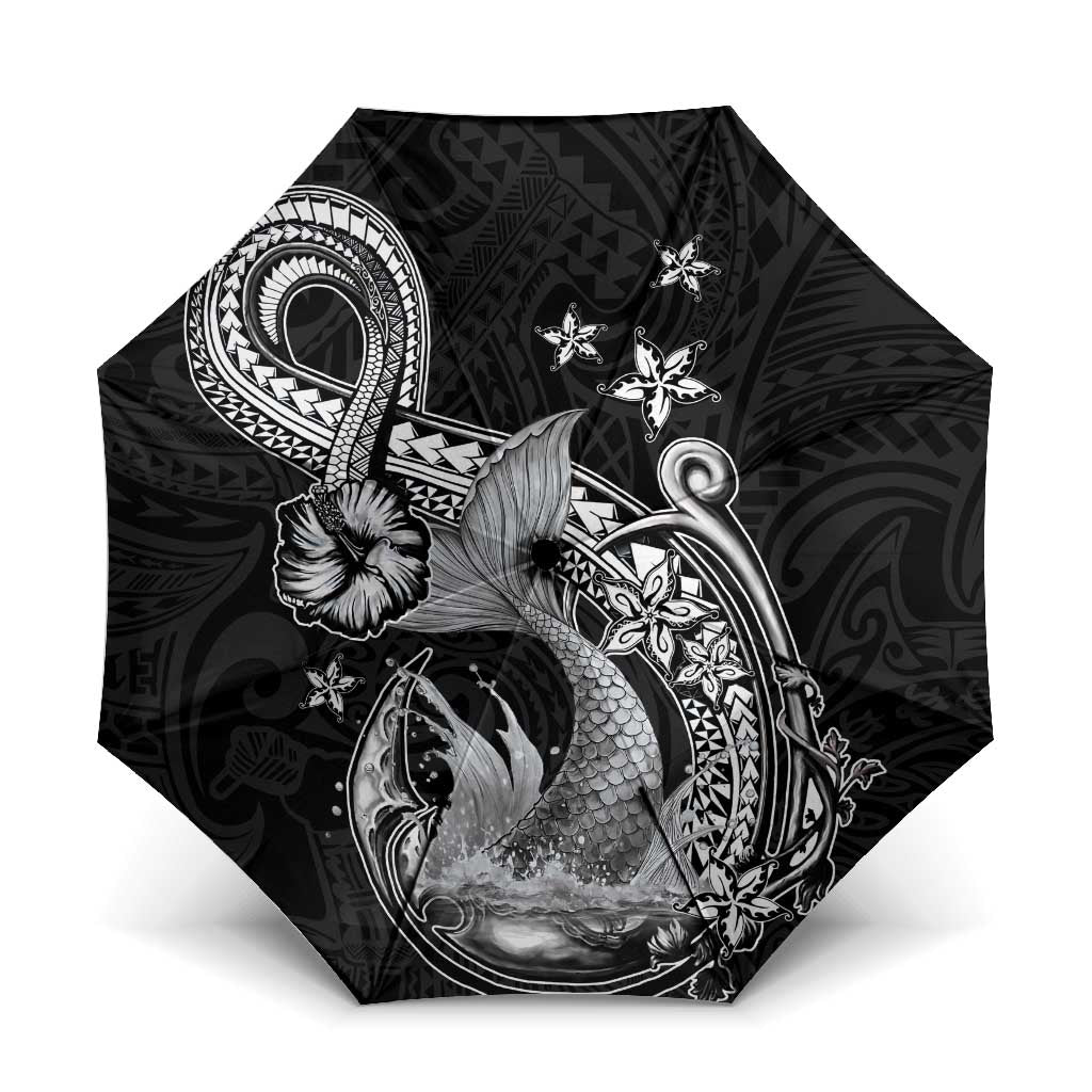 Hawaii Mermaid Monotone Umbrella Polynesian Pattern Fish Hook