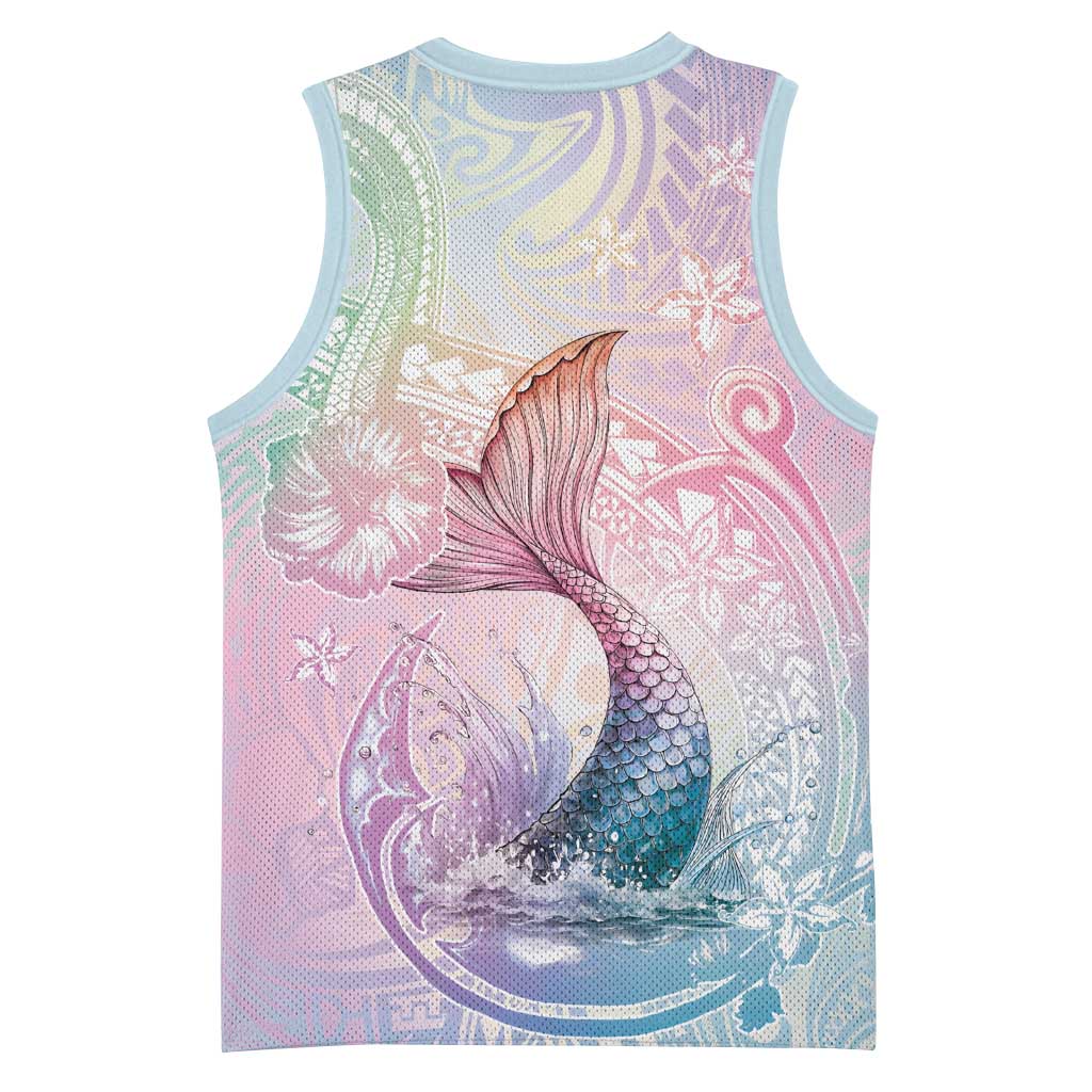 Hawaii Mermaid Sweet Pastel Basketball Jersey Polynesian Pattern Fish Hook