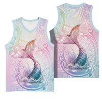 Hawaii Mermaid Sweet Pastel Basketball Jersey Polynesian Pattern Fish Hook