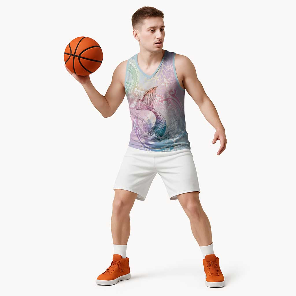Hawaii Mermaid Sweet Pastel Basketball Jersey Polynesian Pattern Fish Hook