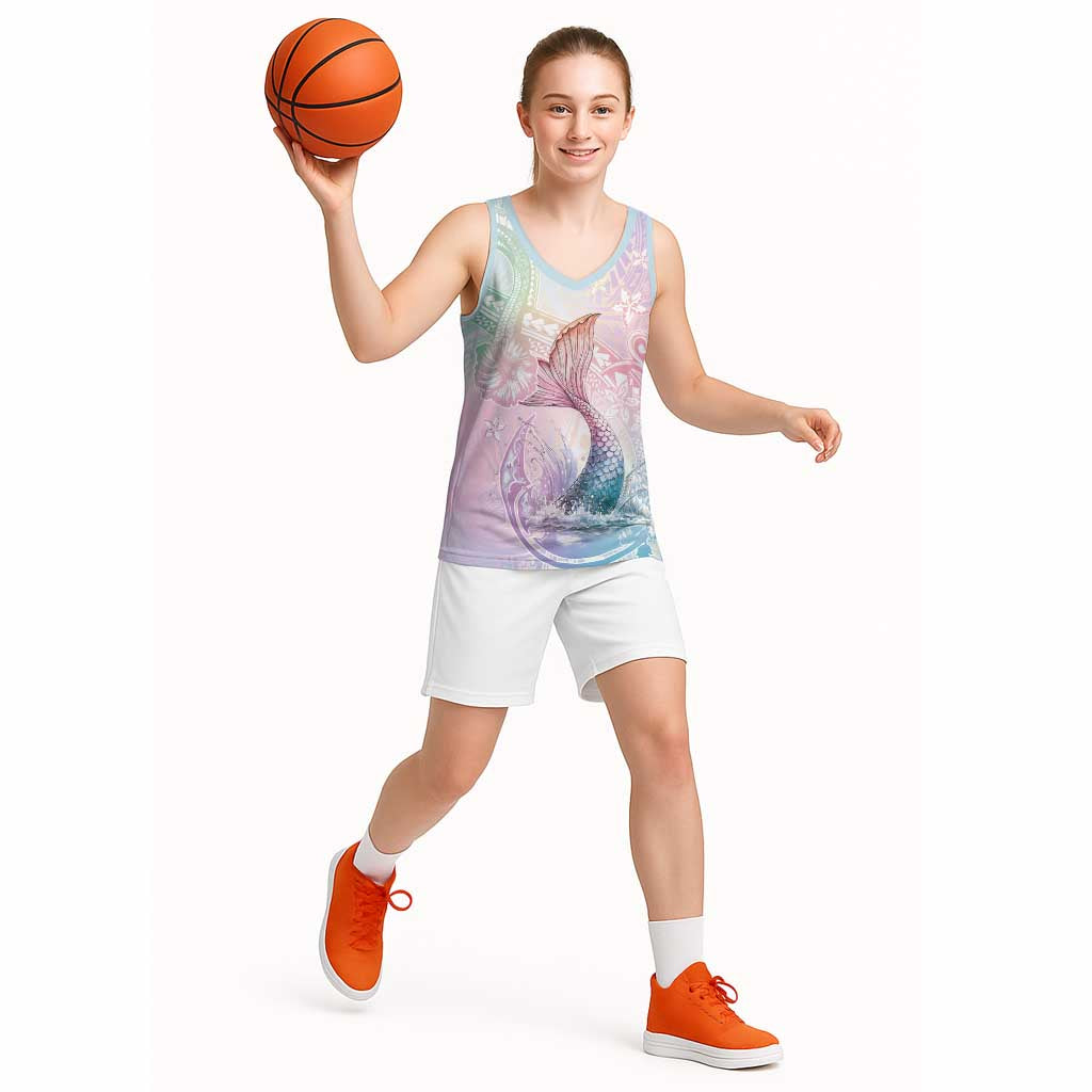 Hawaii Mermaid Sweet Pastel Basketball Jersey Polynesian Pattern Fish Hook
