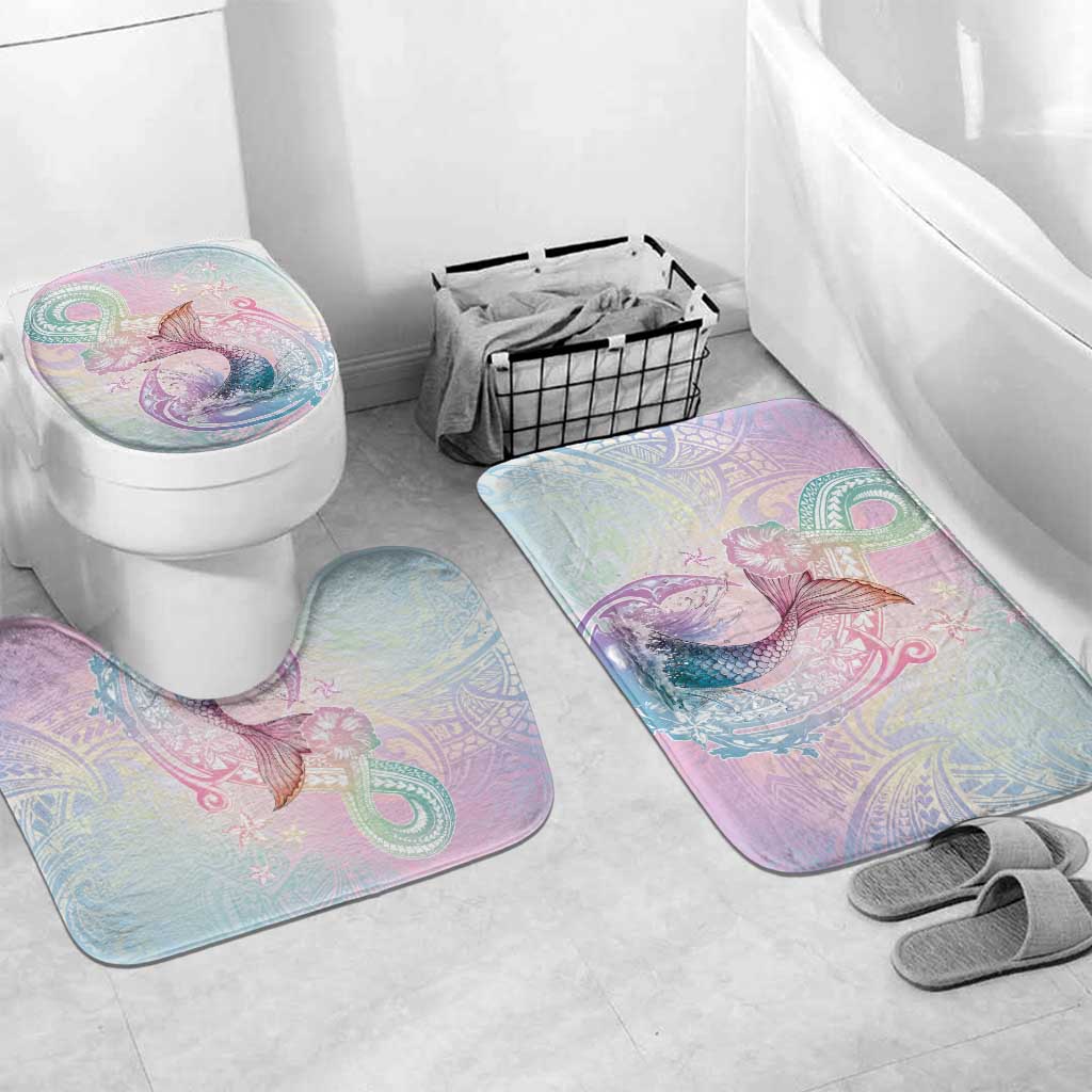Hawaii Mermaid Sweet Pastel Bathroom Set Polynesian Pattern Fish Hook