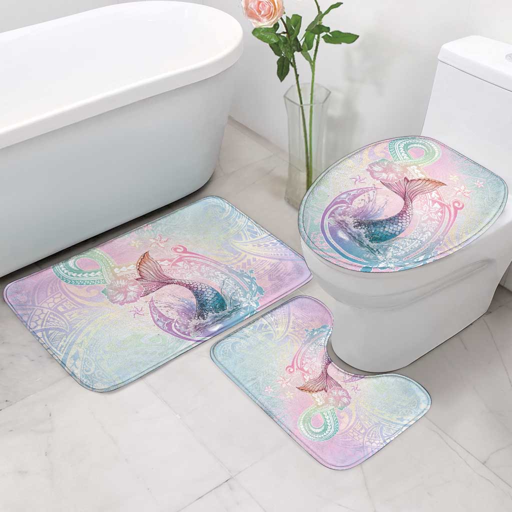 Hawaii Mermaid Sweet Pastel Bathroom Set Polynesian Pattern Fish Hook