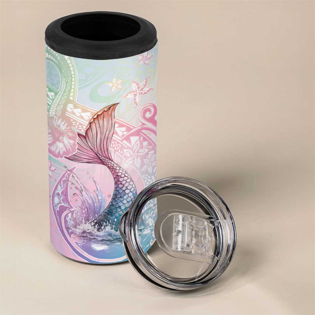 Hawaii Mermaid Sweet Pastel 4 in 1 Can Cooler Tumbler Polynesian Pattern Fish Hook