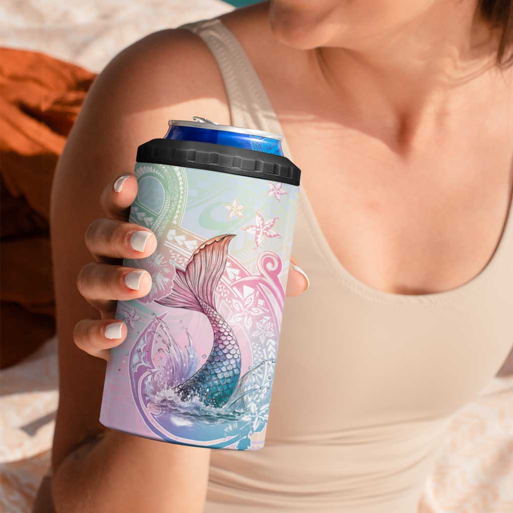 Hawaii Mermaid Sweet Pastel 4 in 1 Can Cooler Tumbler Polynesian Pattern Fish Hook