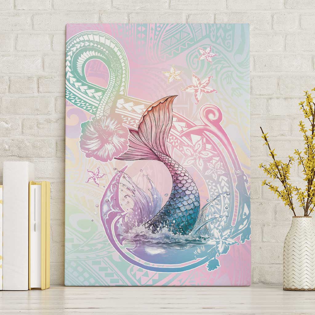 Hawaii Mermaid Sweet Pastel Canvas Wall Art Polynesian Pattern Fish Hook