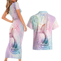 Hawaii Mermaid Sweet Pastel Couples Matching Short Sleeve Bodycon Dress and Hawaiian Shirt Polynesian Pattern Fish Hook LT01 - Polynesian Pride