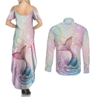 Hawaii Mermaid Sweet Pastel Couples Matching Summer Maxi Dress and Long Sleeve Button Shirt Polynesian Pattern Fish Hook